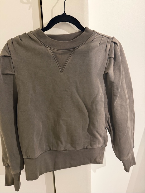 Frame Denim Sweaters - Frame Olive Shirred Shoulder Crewneck Sweatshirt with Pleated Shoulders